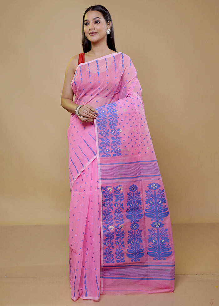 Pink Tant Jamdani Saree Without Blouse Piece