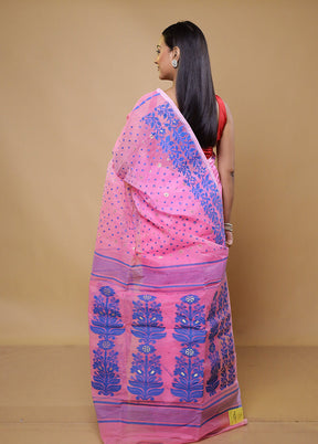 Pink Tant Jamdani Saree Without Blouse Piece