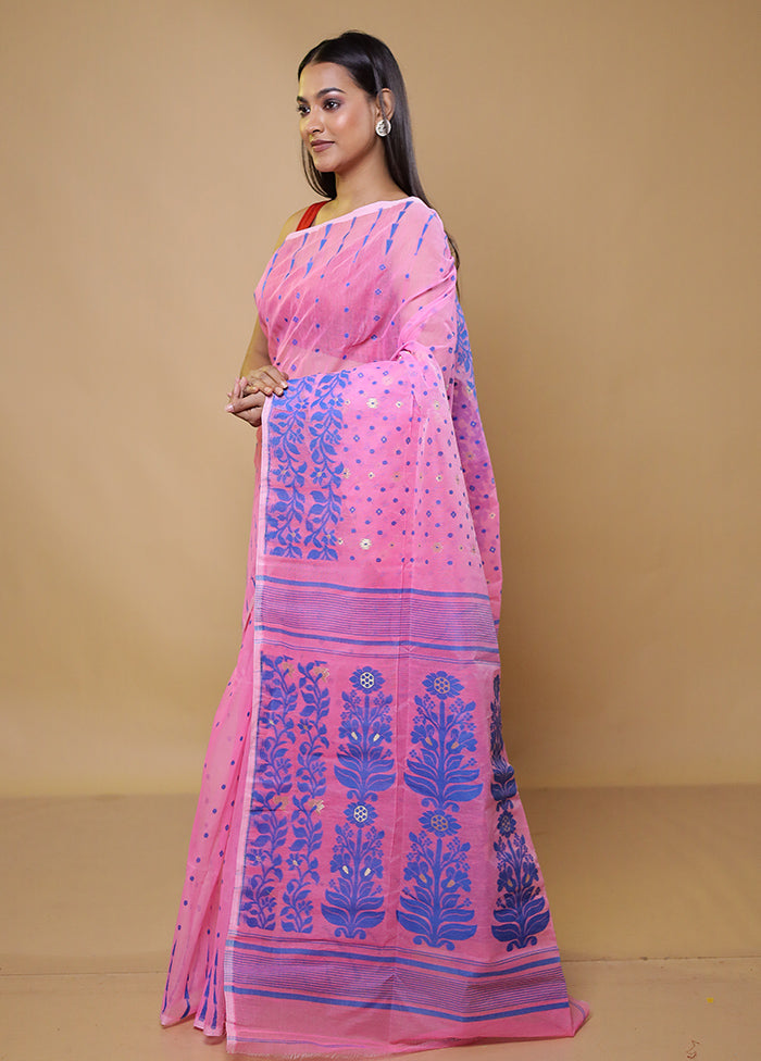 Pink Tant Jamdani Saree Without Blouse Piece