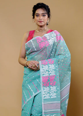 Green Tant Jamdani Saree Without Blouse Piece