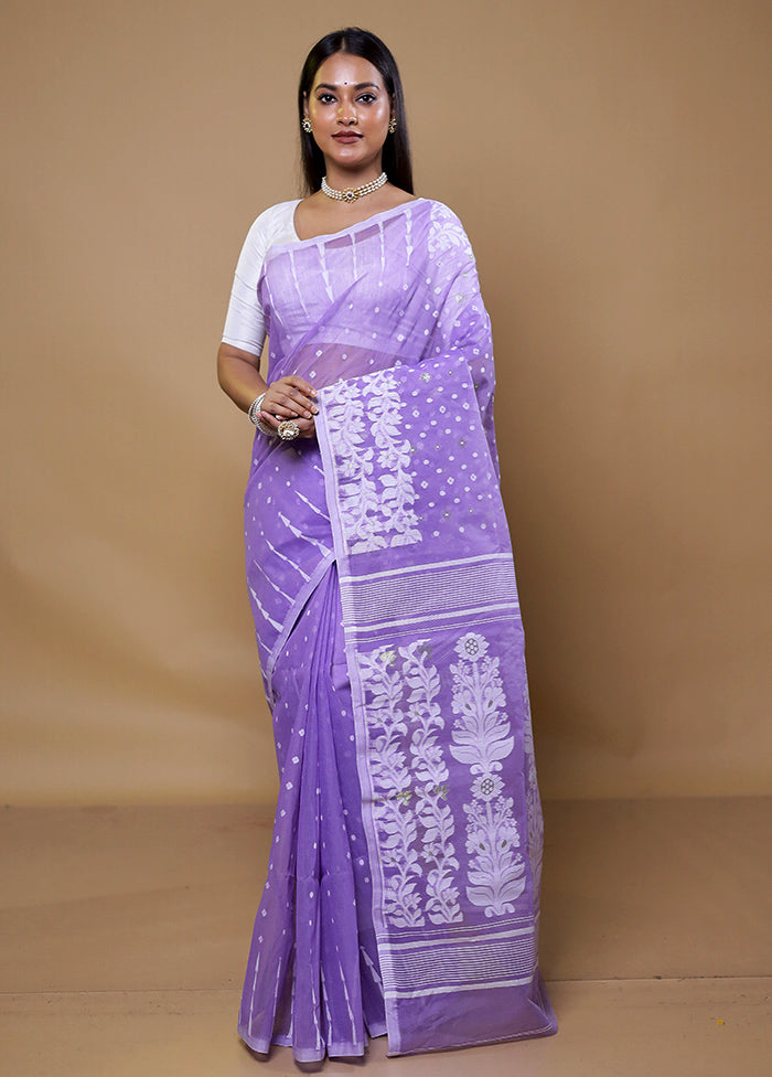 Purple Tant Jamdani Saree Without Blouse Piece