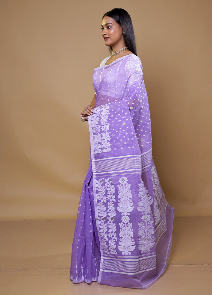 Purple Tant Jamdani Saree Without Blouse Piece