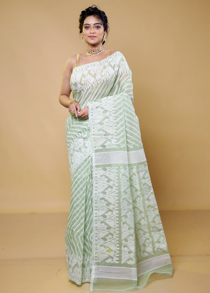 Green Tant Jamdani Saree Without Blouse Piece