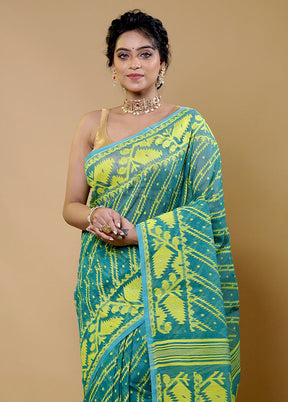 Green Tant Jamdani Saree Without Blouse Piece