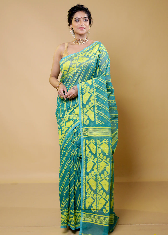 Green Tant Jamdani Saree Without Blouse Piece