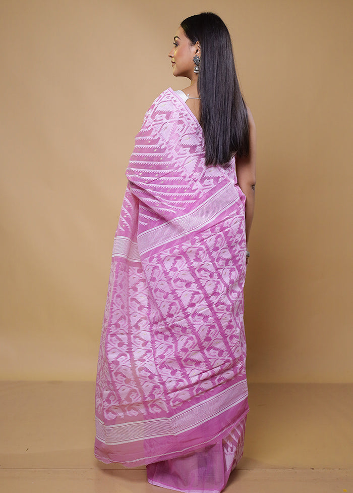 Pink Tant Jamdani Saree Without Blouse Piece