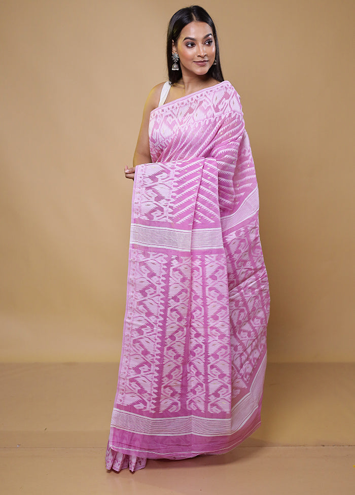 Pink Tant Jamdani Saree Without Blouse Piece