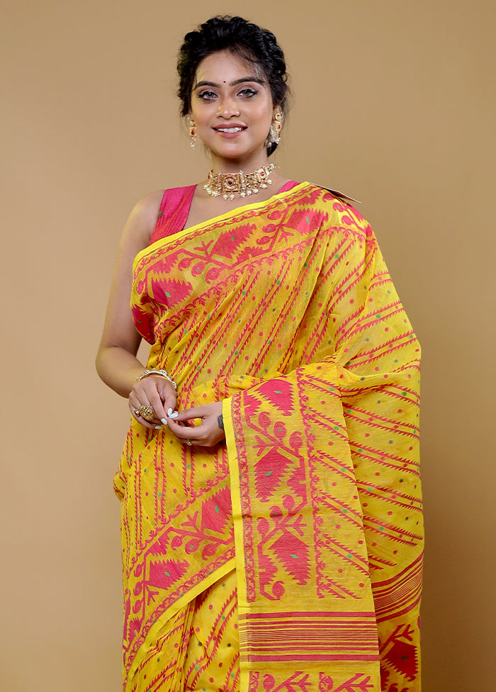 Yellow Tant Jamdani Saree Without Blouse Piece