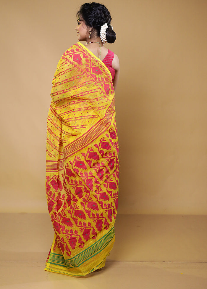 Yellow Tant Jamdani Saree Without Blouse Piece