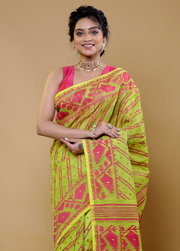 Green Tant Jamdani Saree Without Blouse Piece