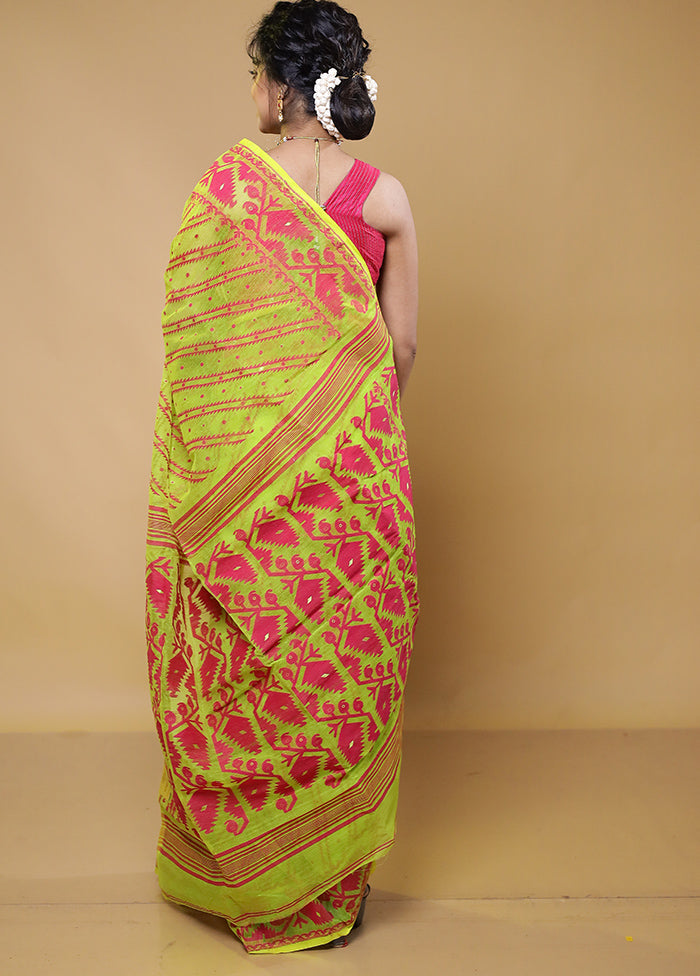 Green Tant Jamdani Saree Without Blouse Piece