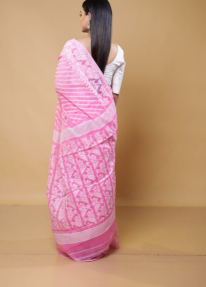 Pink Tant Jamdani Saree Without Blouse Piece