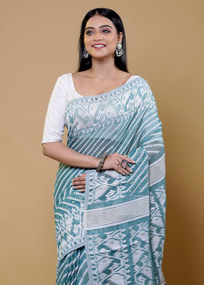 Green Tant Jamdani Saree Without Blouse Piece