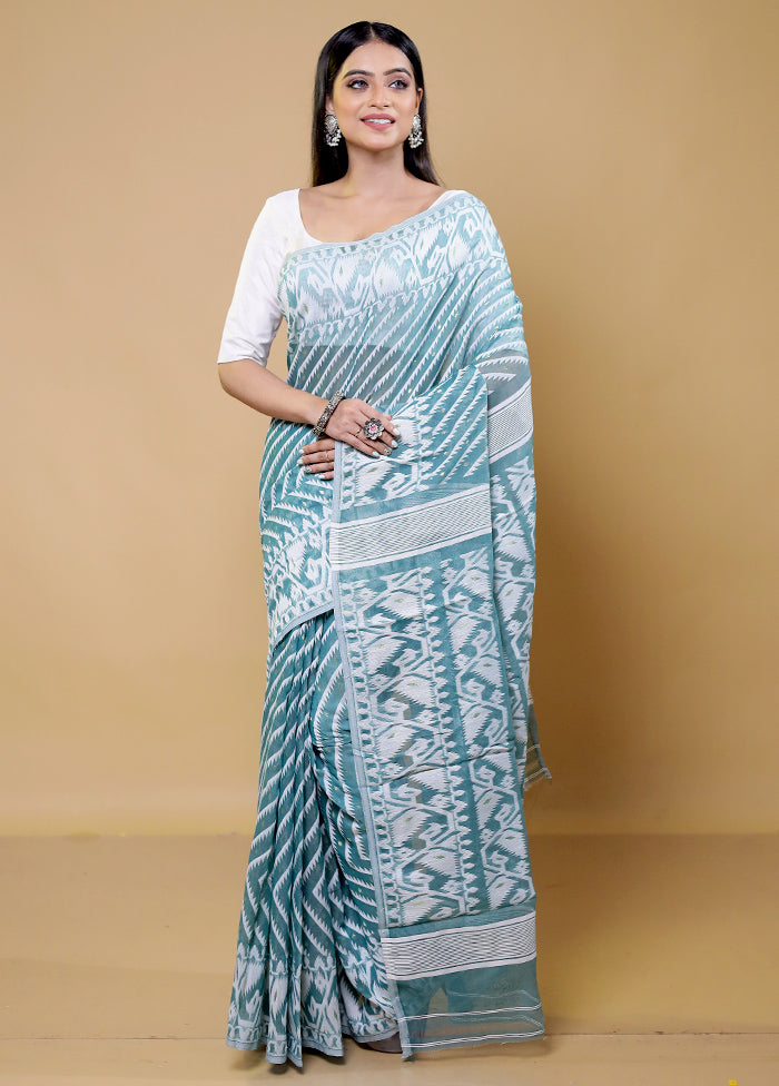 Green Tant Jamdani Saree Without Blouse Piece