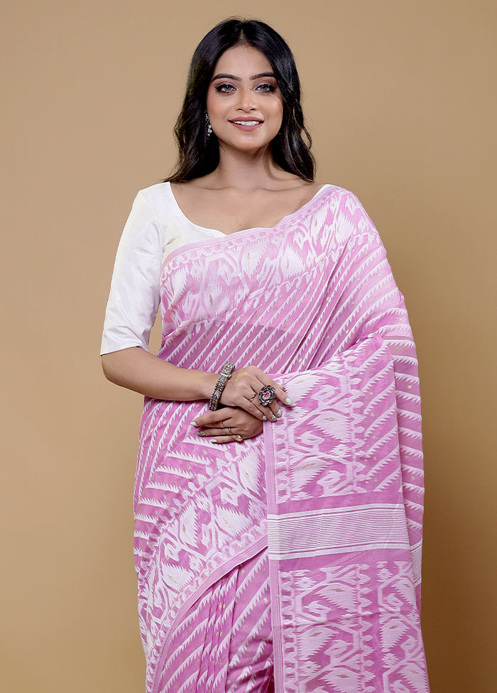 Pink Tant Jamdani Saree Without Blouse Piece