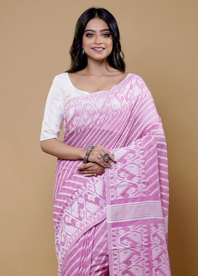 Pink Tant Jamdani Saree Without Blouse Piece