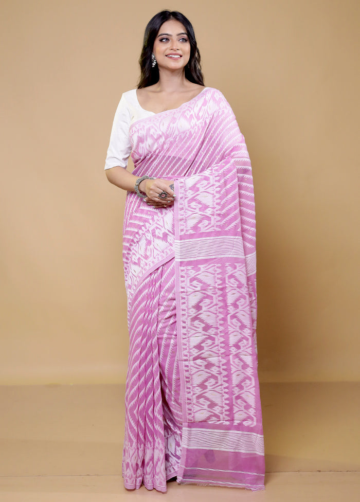 Pink Tant Jamdani Saree Without Blouse Piece