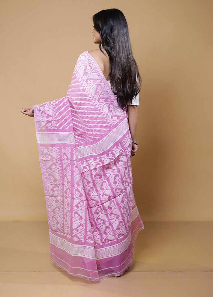 Pink Tant Jamdani Saree Without Blouse Piece