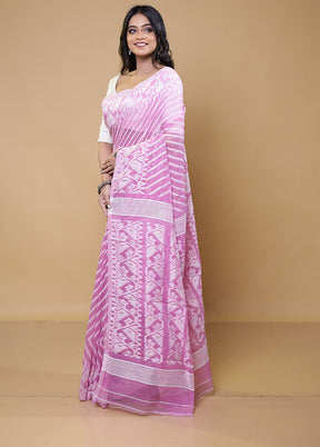 Pink Tant Jamdani Saree Without Blouse Piece