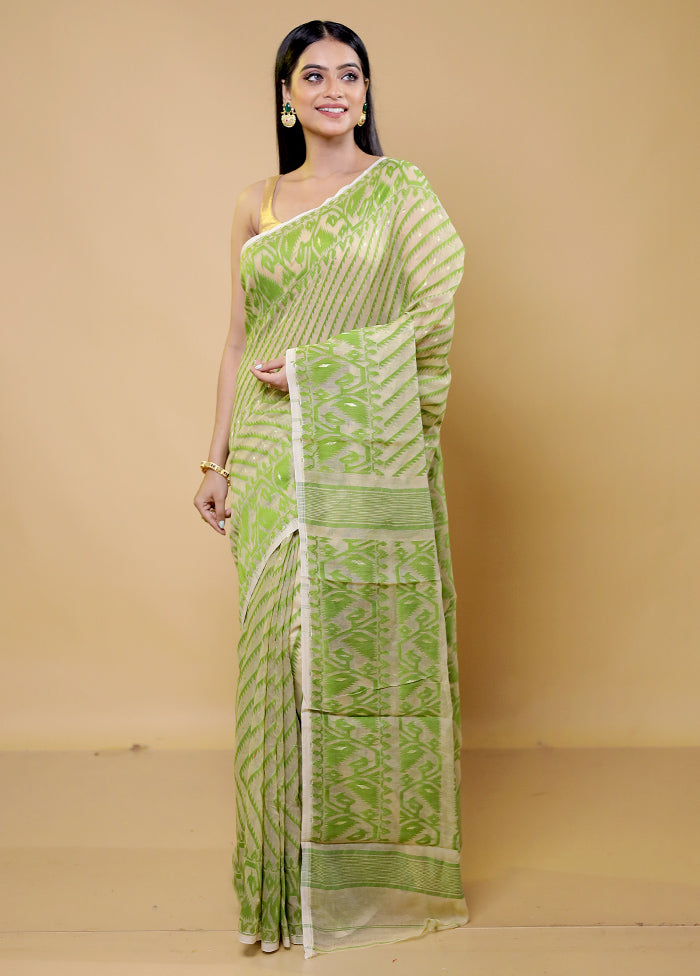 Green Tant Jamdani Saree Without Blouse Piece