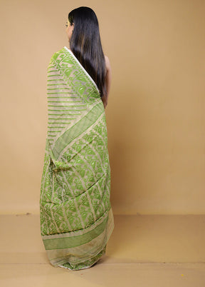 Green Tant Jamdani Saree Without Blouse Piece