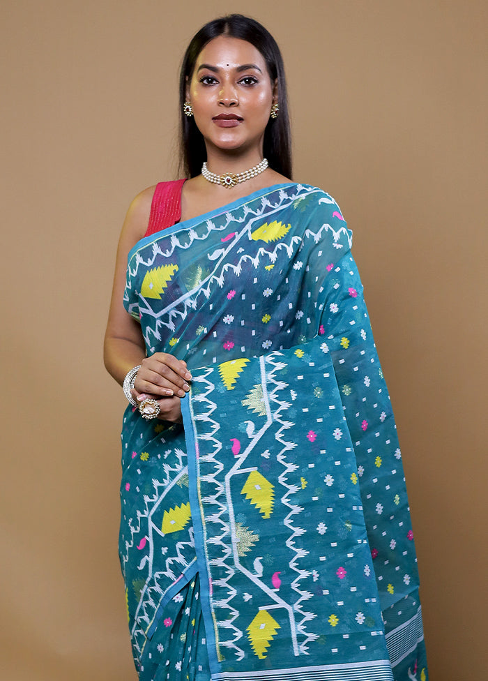 Green Tant Jamdani Saree Without Blouse Piece