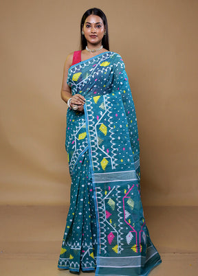 Green Tant Jamdani Saree Without Blouse Piece