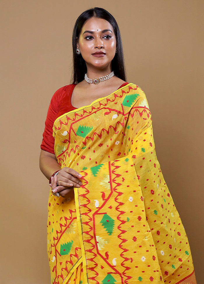 Yellow Tant Jamdani Saree Without Blouse Piece