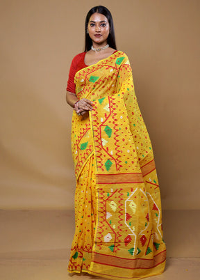 Yellow Tant Jamdani Saree Without Blouse Piece