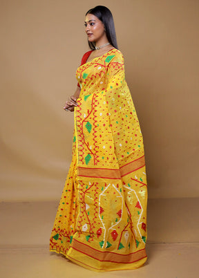 Yellow Tant Jamdani Saree Without Blouse Piece