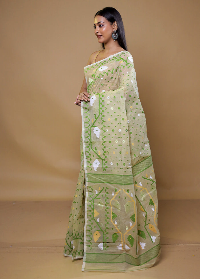 Cream Tant Jamdani Saree Without Blouse Piece