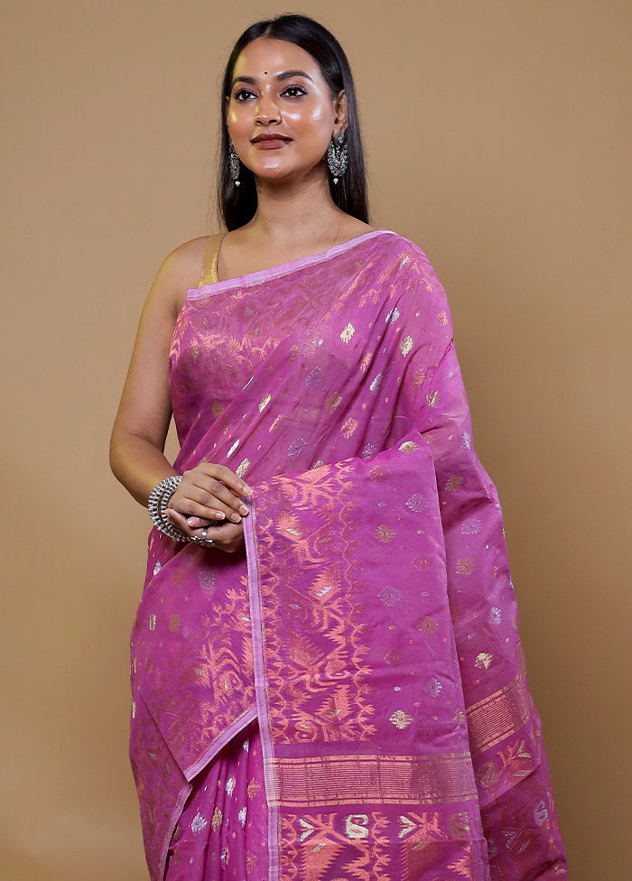 Purple Tant Jamdani Saree Without Blouse Piece