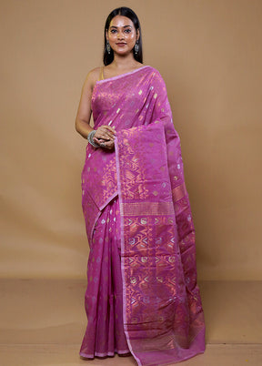 Purple Tant Jamdani Saree Without Blouse Piece