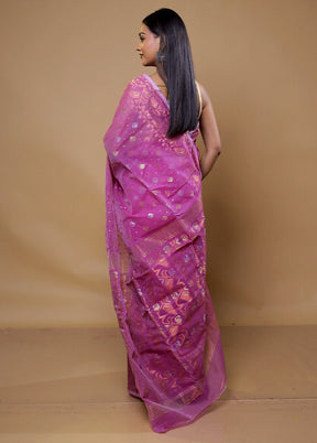 Purple Tant Jamdani Saree Without Blouse Piece