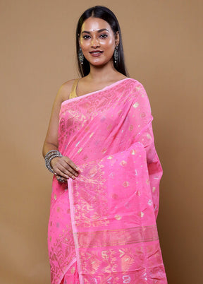 Pink Tant Jamdani Saree Without Blouse Piece