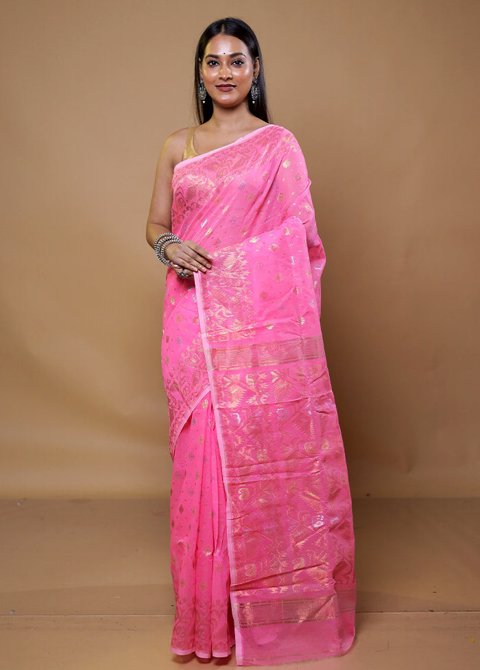 Pink Tant Jamdani Saree Without Blouse Piece