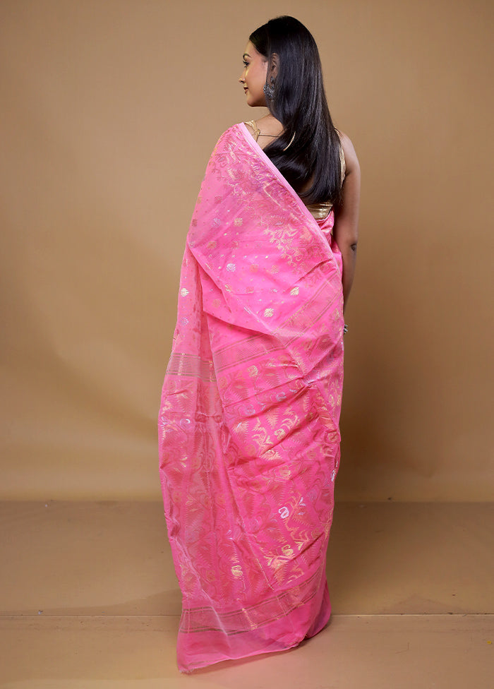 Pink Tant Jamdani Saree Without Blouse Piece