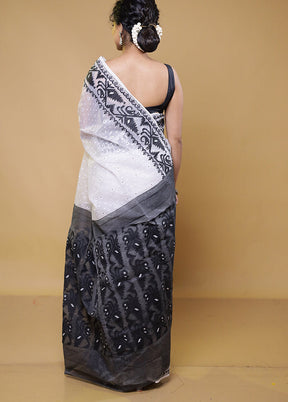 Black Tant Jamdani Saree Without Blouse Piece