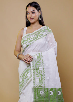 Green Tant Jamdani Saree Without Blouse Piece