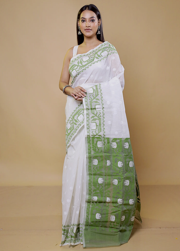 Green Tant Jamdani Saree Without Blouse Piece