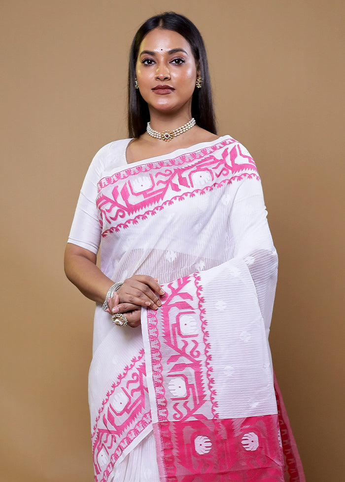 Pink Tant Jamdani Saree Without Blouse Piece