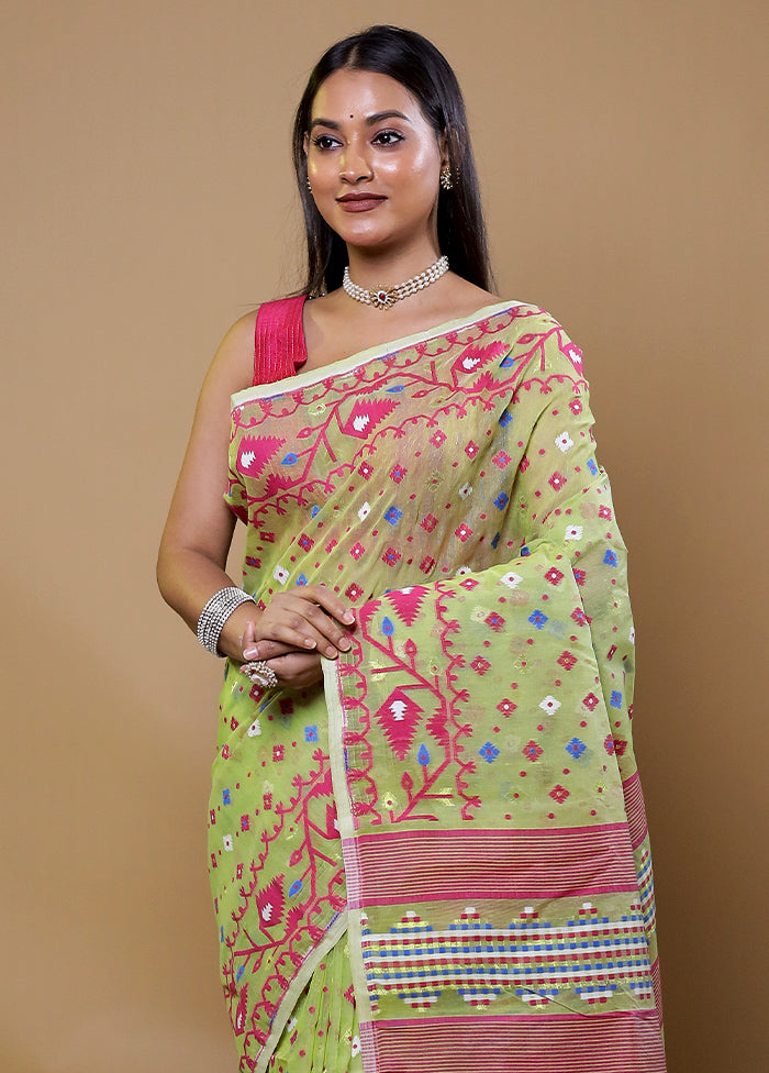 Green Tant Jamdani Saree Without Blouse Piece