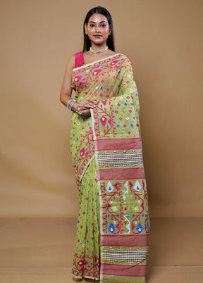 Green Tant Jamdani Saree Without Blouse Piece