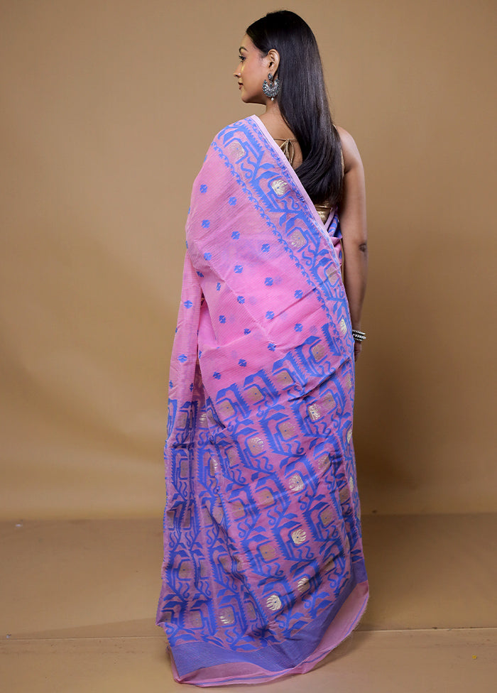 Pink Tant Jamdani Saree Without Blouse Piece