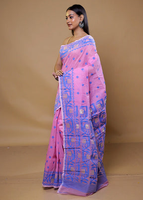 Pink Tant Jamdani Saree Without Blouse Piece