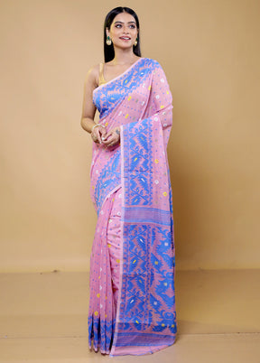 Pink Tant Jamdani Saree Without Blouse Piece