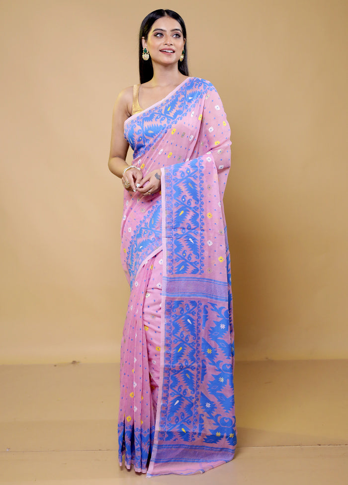 Pink Tant Jamdani Saree Without Blouse Piece