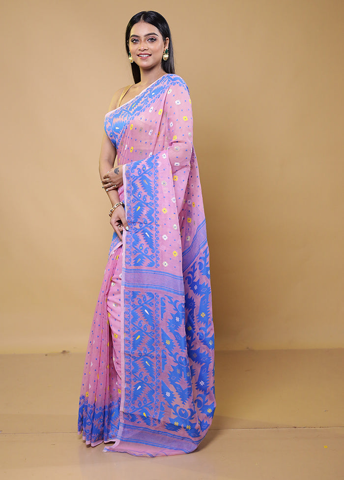 Pink Tant Jamdani Saree Without Blouse Piece