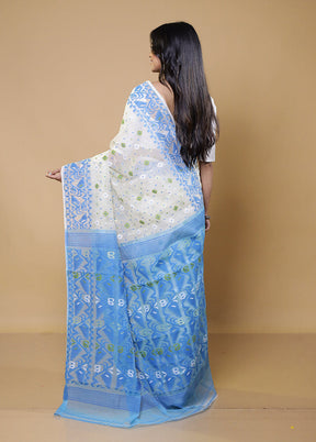 Blue Tant Jamdani Saree Without Blouse Piece