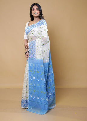 Blue Tant Jamdani Saree Without Blouse Piece